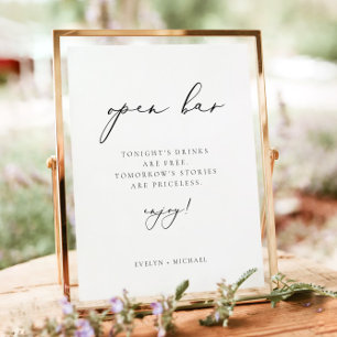 EVELYN Modern Elegant Calligraphy Open Bar Drink Poster