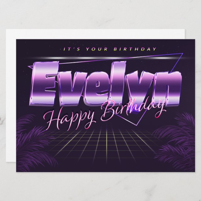 Evelyn Name First Name lilac retro card birthday (Front/Back)