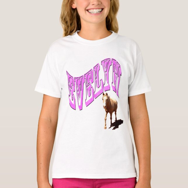 Evelyn, Name Logo, With Horse, T-Shirt (Front)