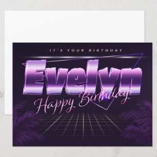 Evelyn prénom carte rétro lilas pour anniversaire