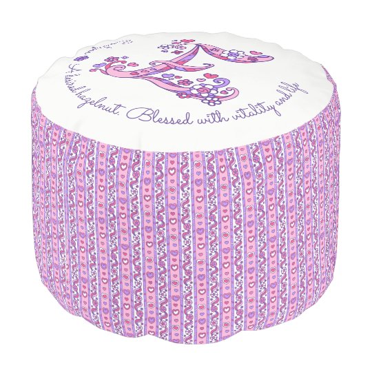 Evelyne letter E monogram name meaning custom pouf