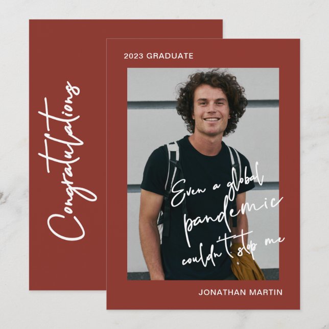 Even a Pandemic One Photo Red Graduation Party Invitation (Front/Back)