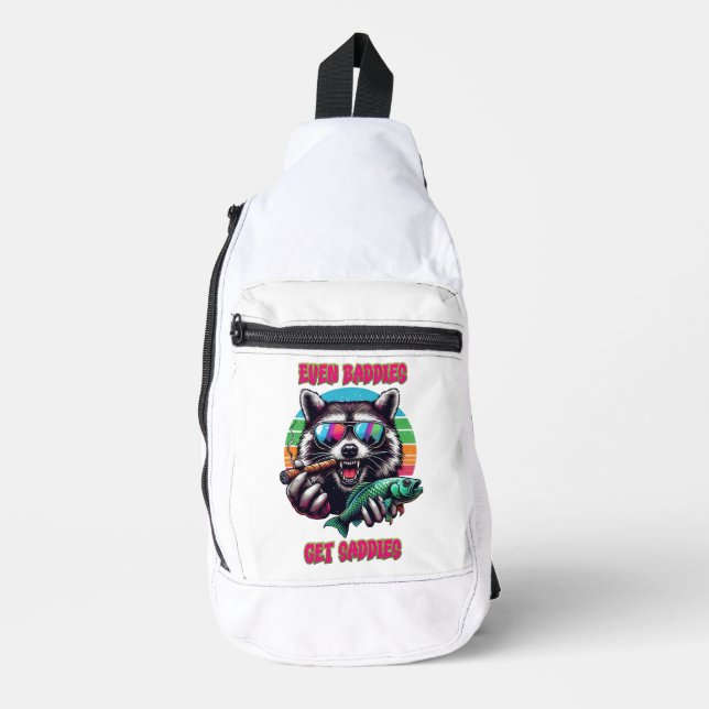 Even Baddies Get Saddies Racoon With A Fish Sling Bag (Front)
