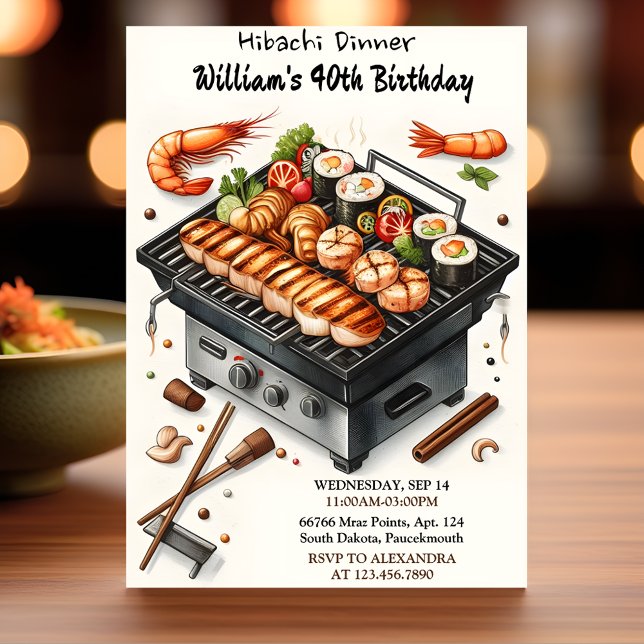 Even Chef Bbq Japanese Sushi Hibachi 50th Birthday Invitation (Creator Uploaded)