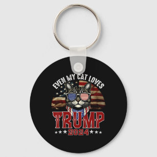 Even My Cat Loves Trump 2024 Usa American Flag 4th Keychain