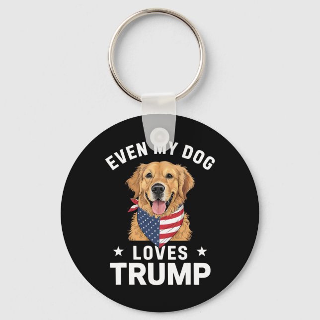 Even My Dog Loves Trump Usa Flag Bandana  Keychain (Front)