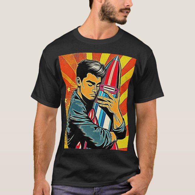 Even Rockets Need Hugs, Man & Rocket, Space Lover T-Shirt (Front)