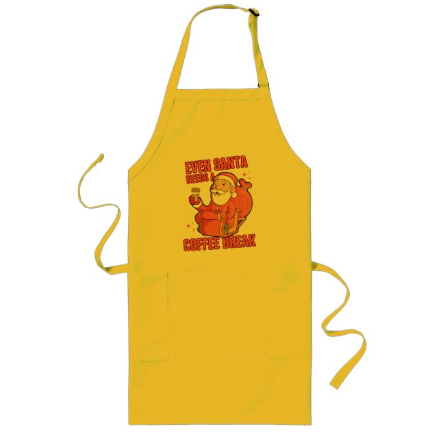 Even Santa Needs A Coffee Break Long Apron (Front)