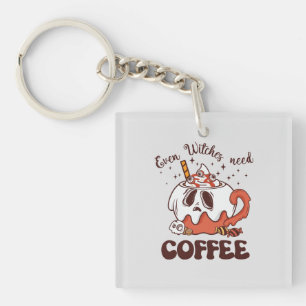 Even Witches Need Coffee – Cute Ghost Keychain