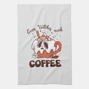 Even Witches Need Coffee – Cute Ghost Kitchen Towel