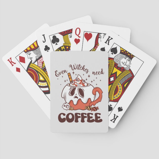 Even Witches Need Coffee – Cute Ghost Playing Cards (Back)
