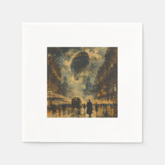 Evening Arrival – A Steampunk Street Scene Napkin