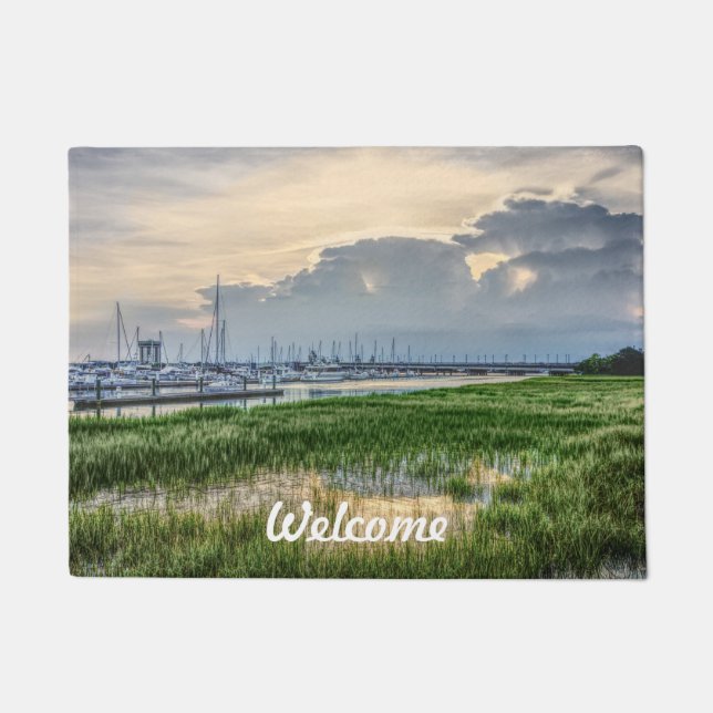 Evening At Charleston Harbour Welcome Doormat (Front)