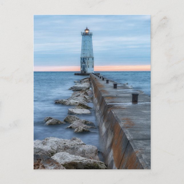 Evening at Frankfort Lighthouse Postcard (Front)