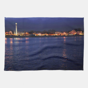 Evening at the Santa Cruz Boardwalk Kitchen Towel
