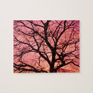 Evening Blush Tree Silhouette Jigsaw Puzzle