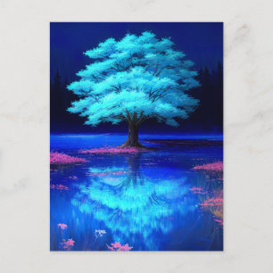 Evening by the Charming Blue Tree Postcard