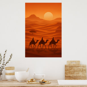 "Evening Caravan   Desert Silhouette Wall Art