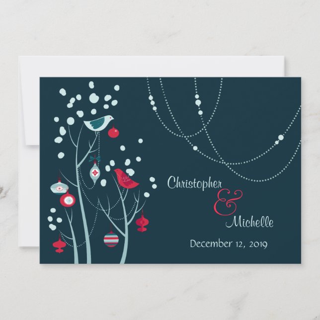 Evening Christmas Winter Birds Wedding Invitation (Front)