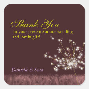 Evening Dandelions Floral Wedding Thank You Square Sticker