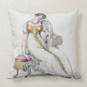 Evening dress or wedding dress, fashion plate from throw pillow