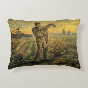 Evening - End of the Day by Vincent van Gogh Accent Pillow