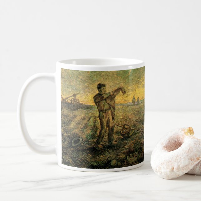 Evening - End of the Day by Vincent van Gogh Coffee Mug (With Donut)