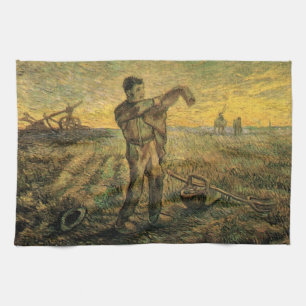 Evening - End of the Day by Vincent van Gogh Kitchen Towel