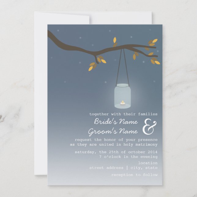 Evening Fall Wedding - Mason Jar With Candle Invitation (Front)