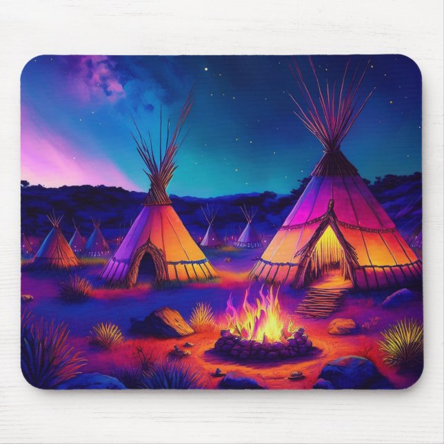 Evening Fire At The Indian Village Mouse Pad (Front)