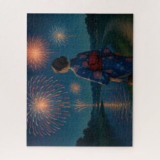 Evening Fireworks and Yukata by the Riverside Jigsaw Puzzle