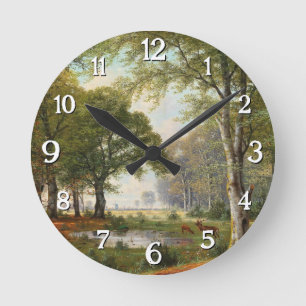 Evening Forest Landscape  Round Clock