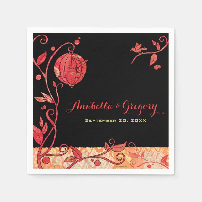 Evening Garden Love Birds Wedding Napkin (Front)