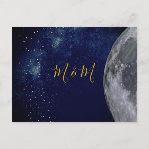 Evening Gold Moon Stars Wedding Invitation Postcard