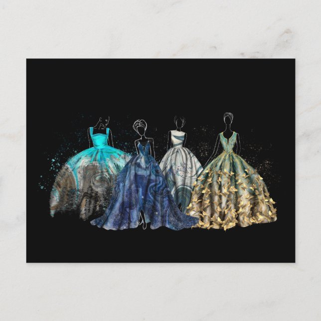 Evening Gowns Collection Fashion Illustration Holiday Postcard (Front)