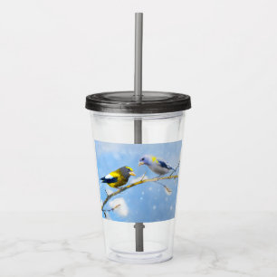 Evening Grosbeak Painting - Cute Original Dog Art Acrylic Tumbler