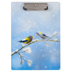 Evening Grosbeak Painting - Cute Original Dog Art Clipboard
