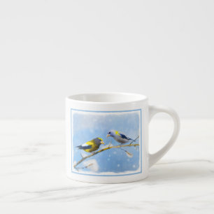 Evening Grosbeak Painting - Cute Original Dog Art Espresso Cup