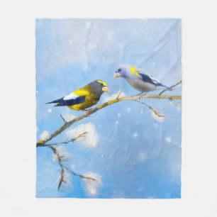 Evening Grosbeak Painting - Cute Original Dog Art Fleece Blanket