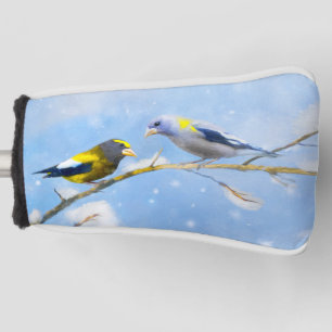 Evening Grosbeak Painting - Cute Original Dog Art Golf Head Cover