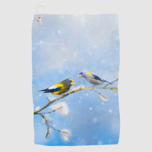Evening Grosbeak Painting - Cute Original Dog Art Golf Towel