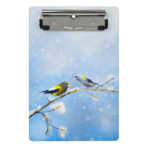 Evening Grosbeak Painting - Cute Original Dog Art Mini Clipboard