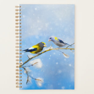 Evening Grosbeak Painting - Cute Original Dog Art Planner
