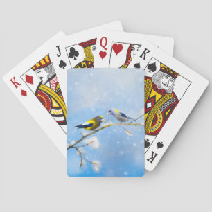 Evening Grosbeak Painting - Cute Original Dog Art Playing Cards