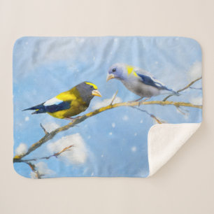 Evening Grosbeak Painting - Cute Original Dog Art Sherpa Blanket
