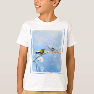 Evening Grosbeak Painting - Cute Original Dog Art T-Shirt