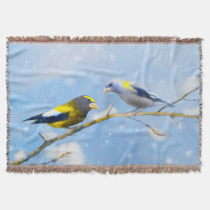 Evening Grosbeak Painting - Cute Original Dog Art Throw Blanket