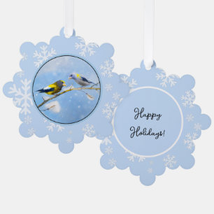 Evening Grosbeak Painting - Original Wild Bird Art Ornament Card