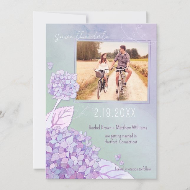 Evening Hydrangeas Wedding Photo Save the Date (Front)