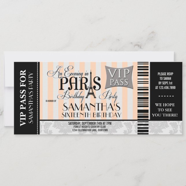 Evening in Paris Sweet 16 Party Invitations (Front)